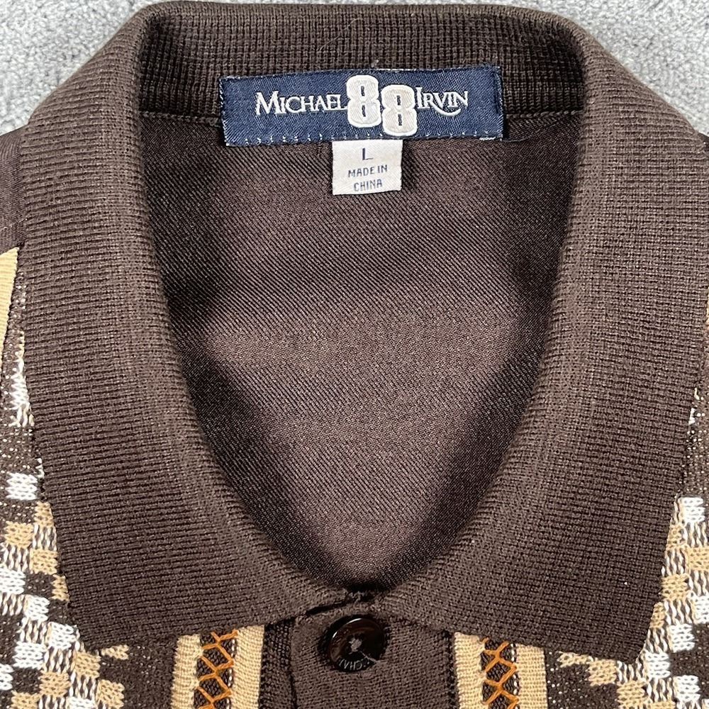 MICHAEL IRVIN 88 Men Vintage Brown Collared Knit Button Cardigan Shirt Sweater - Picture 3 of 11